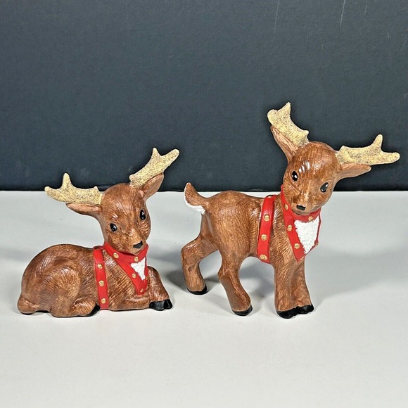 Kimple Other - 2 VTG KIMPLE CERAMIC MOLD CHRISTMAS REINDEER DEER FIGURINE HAND PAINTED QUILTED